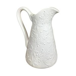 Farval Timeless Portugal 12” White Snowflakes Pitcher Christmas Winter Farmhouse